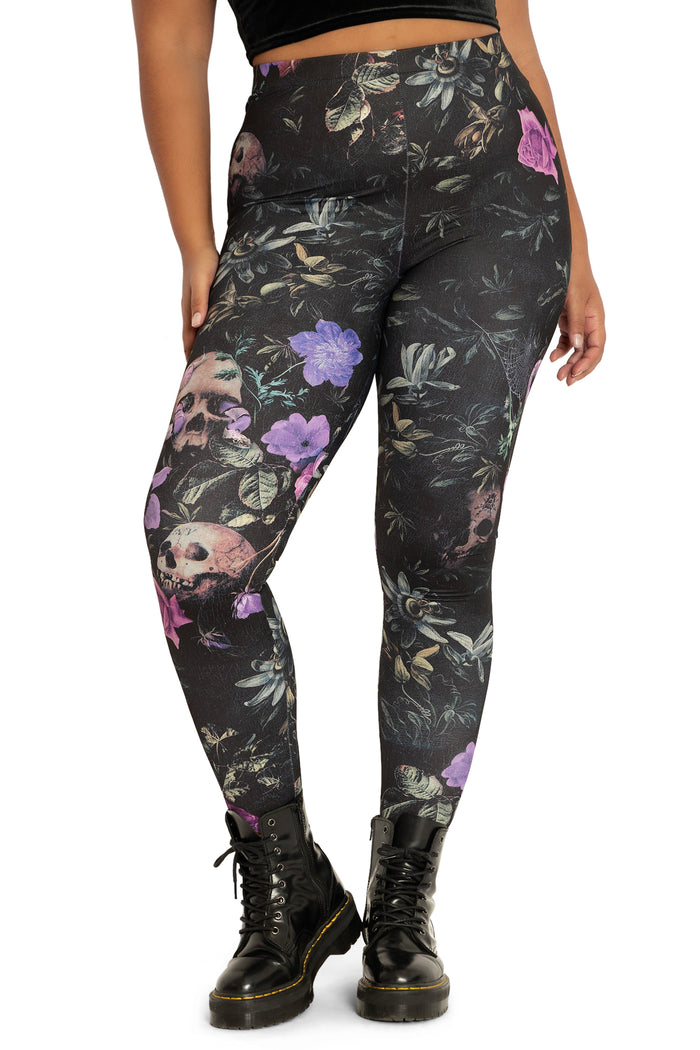 BlackMilk Clothing - Garden Of The Dead Purple Matte Finish High Waisted Leggings