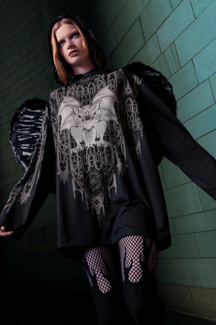 BlackMilk Clothing - Gargoyle Guardian Long Sleeve Hooded Big Tee