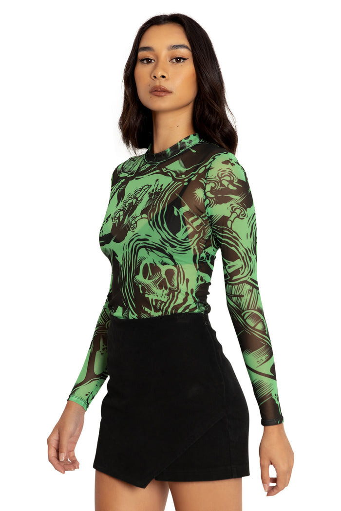 BlackMilk Clothing x Dungeons & Dragons - Gelatinous Cube Sheer High Neck Long Sleeve Top - Dungeons & Dragons Merchandise - Collaboration apparel - Licenced.