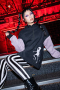 BlackMilk Ghost Party Comfy Hoodie – oversized unisex glow-in-the-dark ghost print Halloween hoodie in black and purple, part of the BlackMilk Clothing Halloween collection