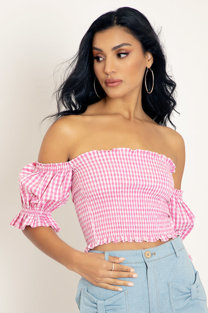 Gingham Pink Spring Fields Top