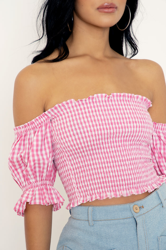 Gingham Pink Spring Fields Top