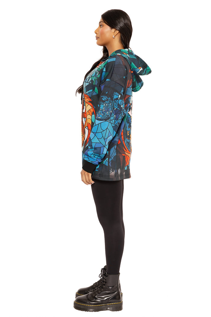 Glass Dragon oversized hoodie with soft fleece feel and fantasy artwork, designed for everyday comfort, streetwear looks and relaxed weekend outfits.
