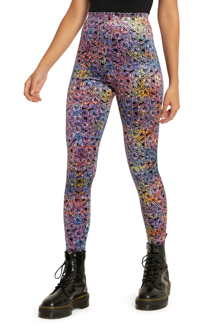 BlackMilk Clothing x Dungeons & Dragons - Glitter Dice Velvet High Waisted Leggings - Dungeons & Dragons Merchandise - Collaboration apparel - Licenced.