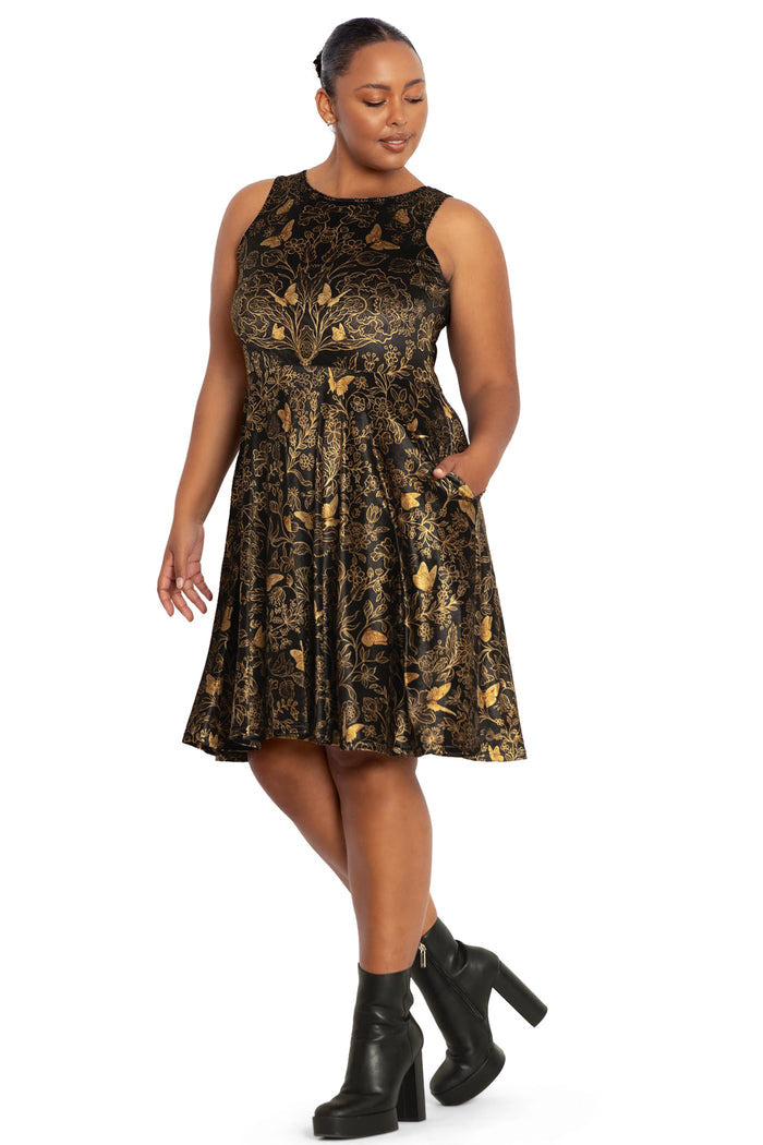 BlackMilk Clothing - Golden Garden Velvet Midi Dress