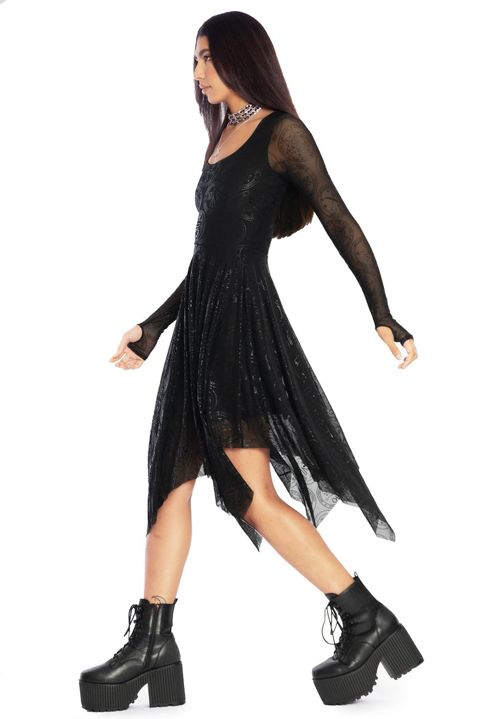 BlackMilk Clothing - Good Charms Long Sleeve Handkerchief Dress