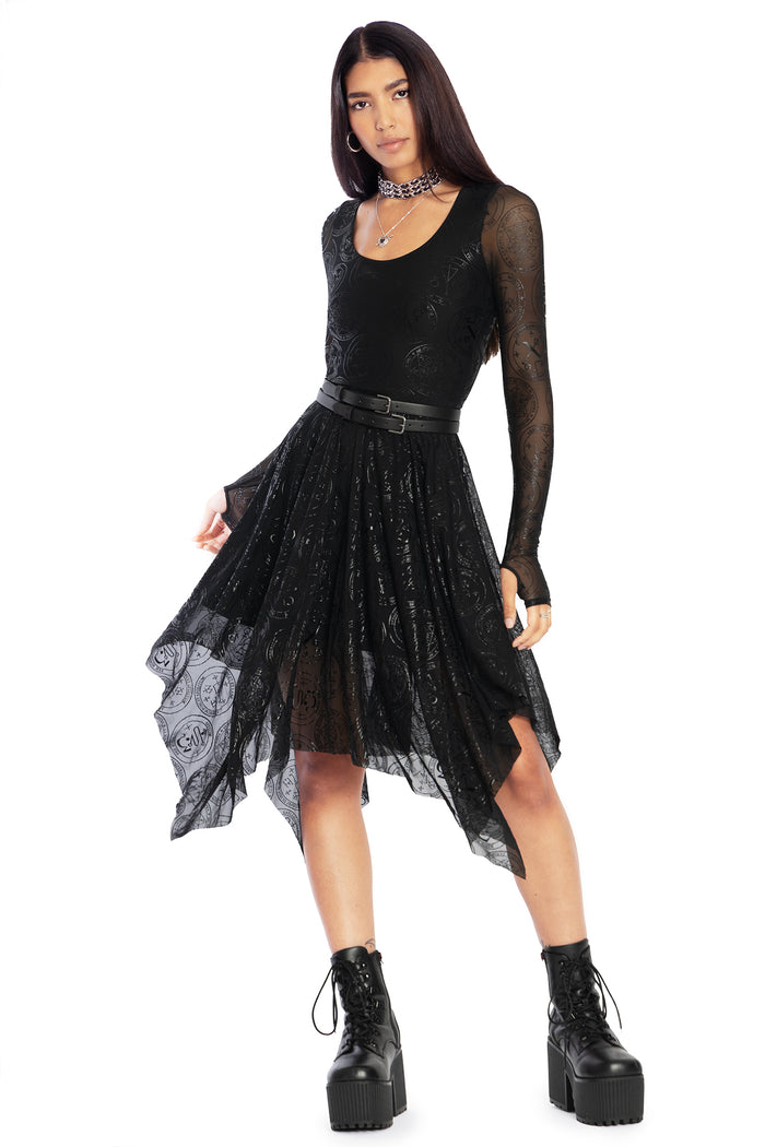 BlackMilk Clothing - Good Charms Long Sleeve Handkerchief Dress