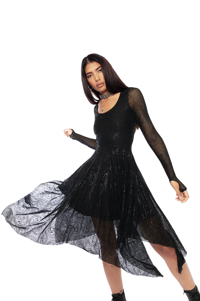 BlackMilk Clothing - Good Charms Long Sleeve Handkerchief Dress