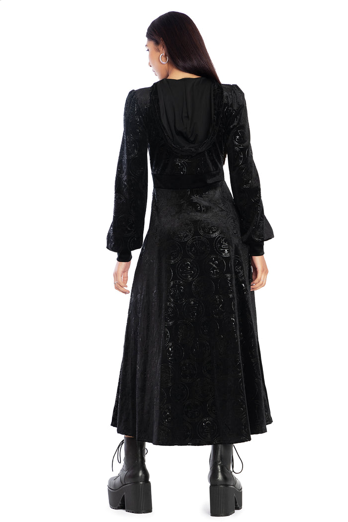 BlackMilk Clothing - Good Charms Velvet Hooded Maxi Jacket