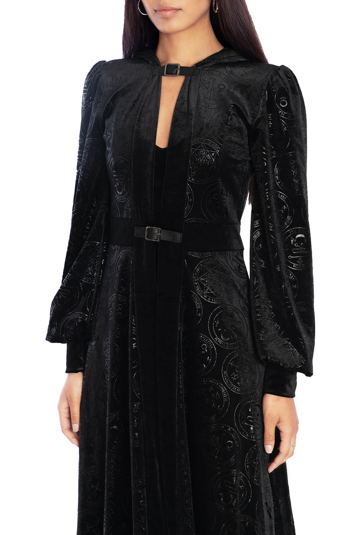 BlackMilk Clothing - Good Charms Velvet Hooded Maxi Jacket