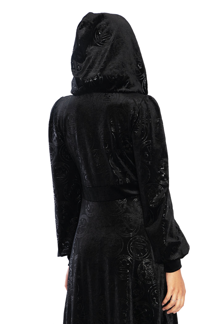 BlackMilk Clothing - Good Charms Velvet Hooded Maxi Jacket