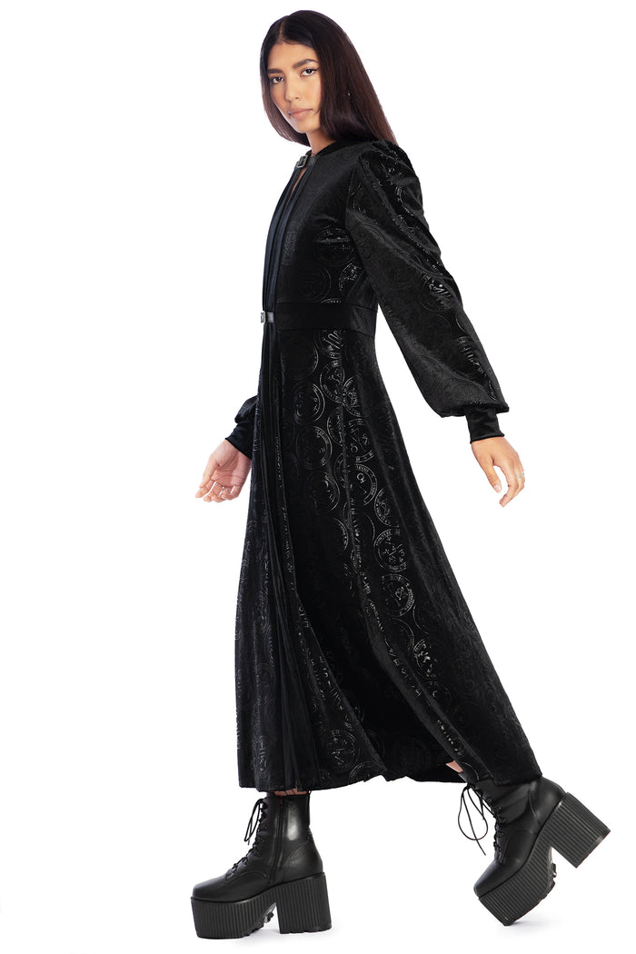 BlackMilk Clothing - Good Charms Velvet Hooded Maxi Jacket