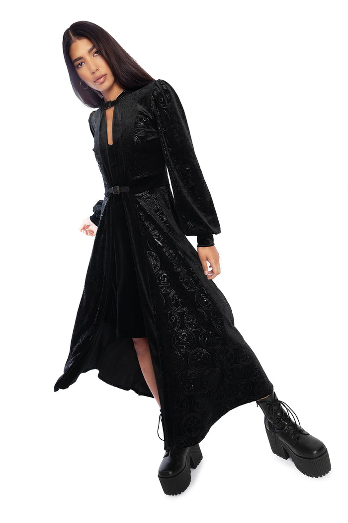 BlackMilk Clothing - Good Charms Velvet Hooded Maxi Jacket