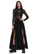 BlackMilk Clothing - Good Charms Velvet Laced Split Maxi Skirt