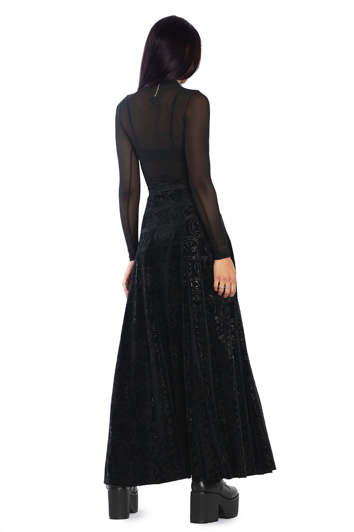 BlackMilk Clothing - Good Charms Velvet Laced Split Maxi Skirt