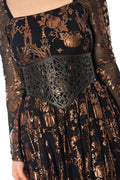 BlackMilk Gothic Gate Lace It Corset – black gothic cathedral print lace-up Halloween corset belt, part of the BlackMilk Clothing Halloween collection