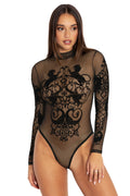 BlackMilk Clothing - Gothic Gates Sheer High Neck Long Sleeve Bodysuit