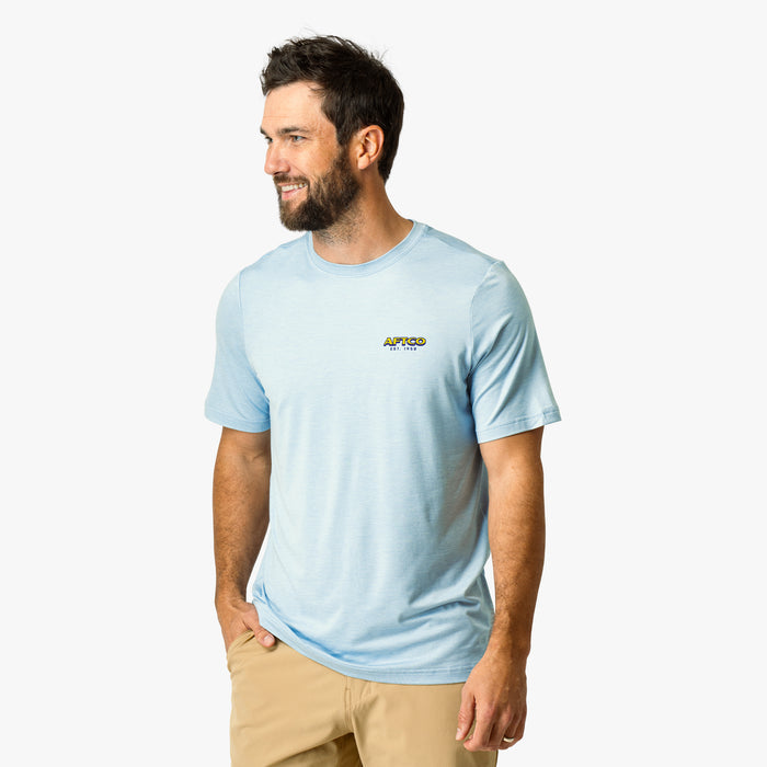 Airy Blue Heather $Model is 6'0" 182lbs Size M$