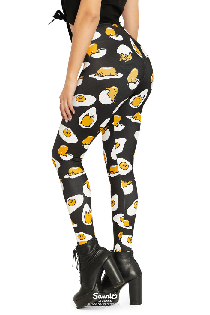 BlackMilk Clothing x Sanrio Gudetama - Sanrio Black Gudetama Matte Finish High Waisted Leggings - Sanrio Merchandise - Collaboration apparel - Licenced.