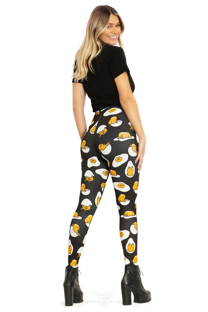 BlackMilk Clothing x Sanrio Gudetama - Sanrio Black Gudetama Matte Finish High Waisted Leggings - Sanrio Merchandise - Collaboration apparel - Licenced.