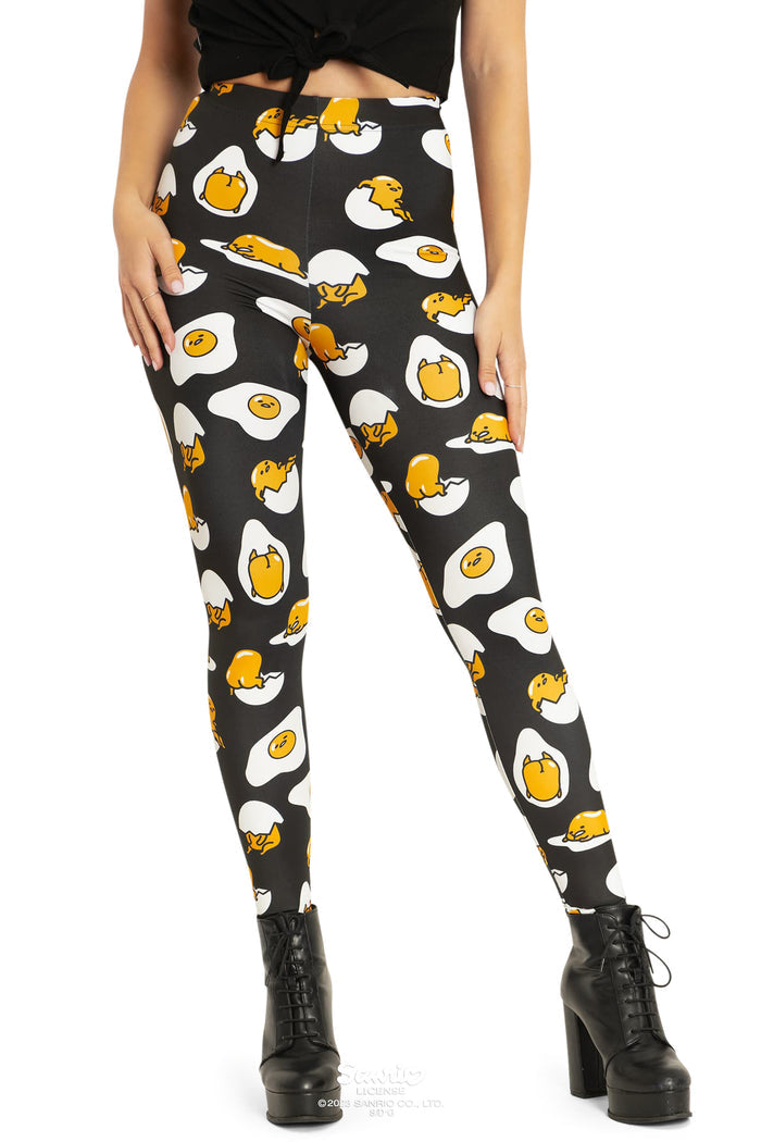 BlackMilk Clothing x Sanrio Gudetama - Sanrio Black Gudetama Matte Finish High Waisted Leggings - Sanrio Merchandise - Collaboration apparel - Licenced.