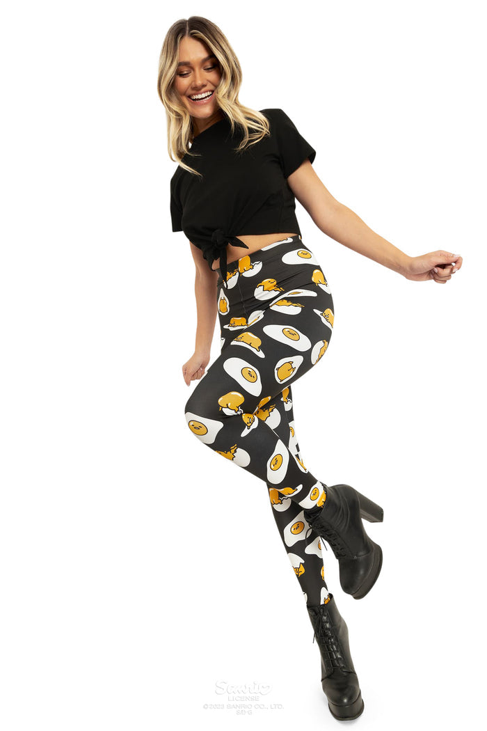 BlackMilk Clothing x Sanrio Gudetama - Sanrio Black Gudetama Matte Finish High Waisted Leggings - Sanrio Merchandise - Collaboration apparel - Licenced.