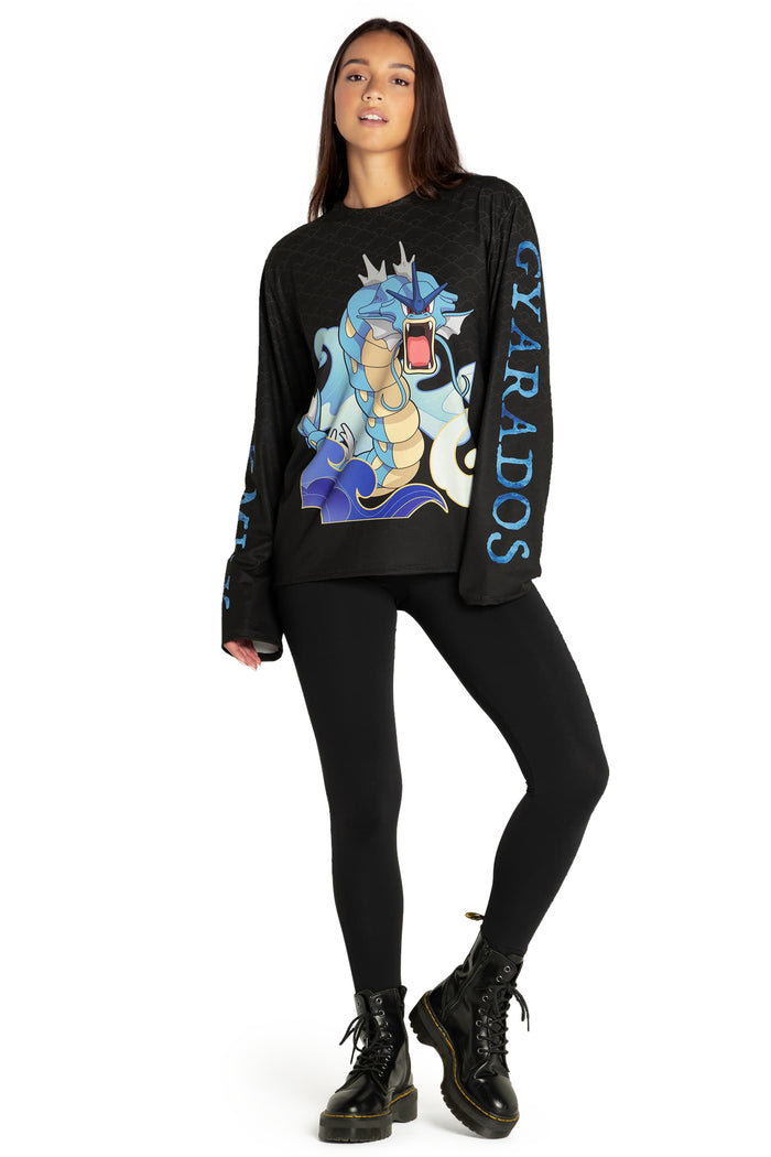 BlackMilk Clothing x Pokemon - Gyarados Long Sleeve Oversized Boyfriend Tee - Pokémon Merchandise - Collaboration apparel - Licenced.