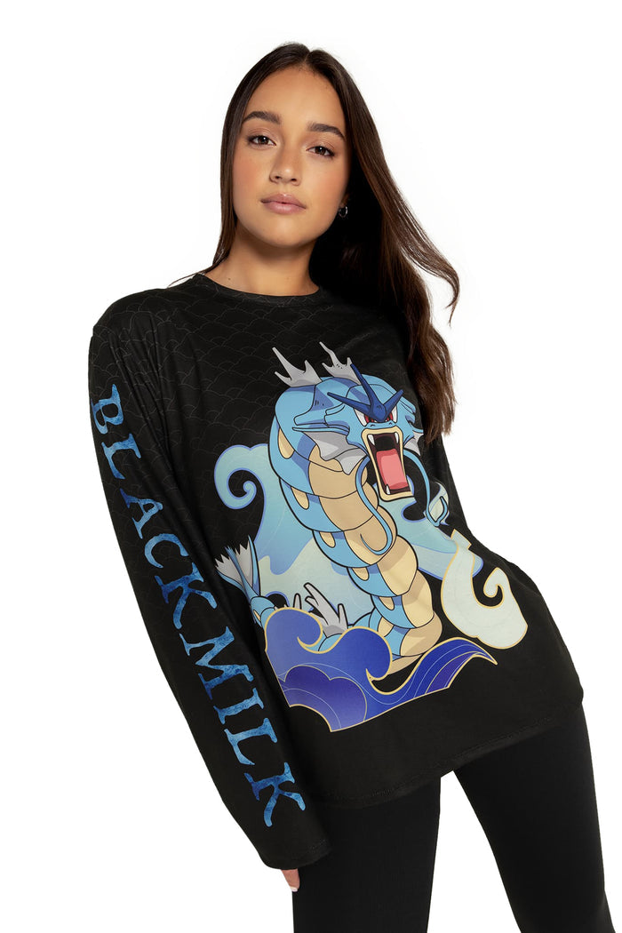 BlackMilk Clothing x Pokemon - Gyarados Long Sleeve Oversized Boyfriend Tee - Pokémon Merchandise - Collaboration apparel - Licenced.