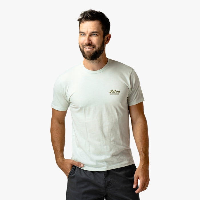 Seafoam Heather $Model is 6'0" 182lbs Size M$