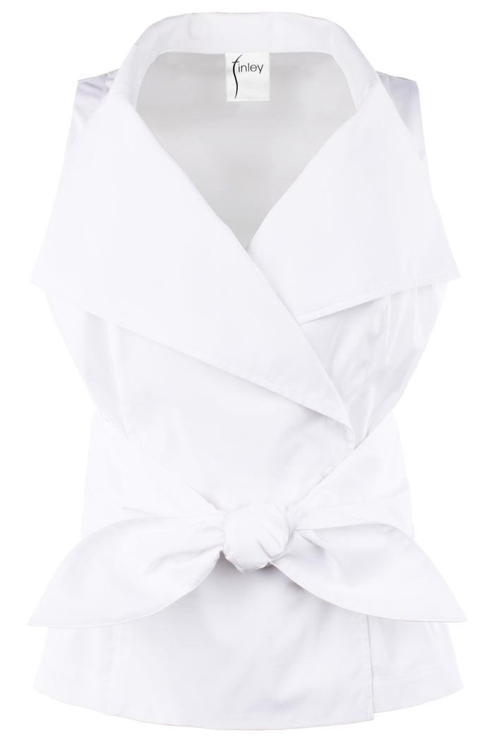 White blouse with a bow detail on a white background