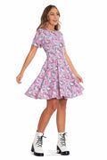 Hello Kitty Merchandise - Official Sanrio Products - Licensed Apparel - Kawaii Fashion - Womens's Pastel Pink Midi Dress - Short Sleeve