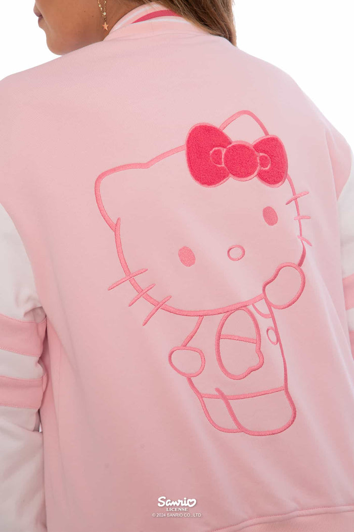 Hello Kitty Merchandise - Official Sanrio Products - Licensed Apparel - Kawaii Fashion - Womens's Pastel Pink Long Sleeve Varsity Jacket
