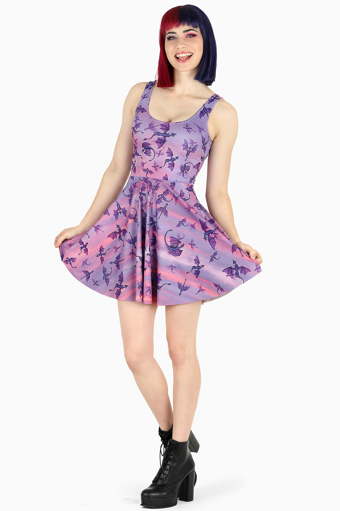 Bring back Here Be She Dragons Scoop Skater Dress by BlackMilk Clothing, iconic dragon print skater dress with soft flared silhouette