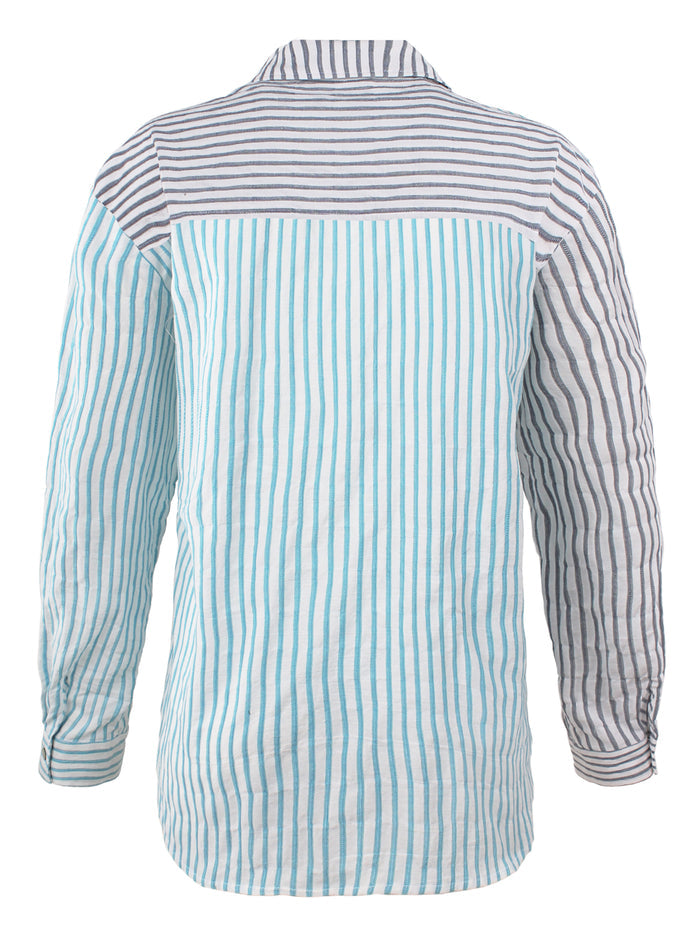 Long-sleeve shirt with a striped pattern on a white background