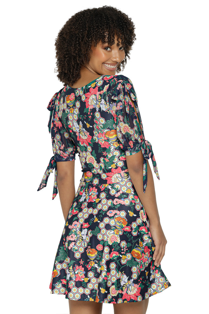 Honey, Honey Sheer Tie Sleeve Skater Dress