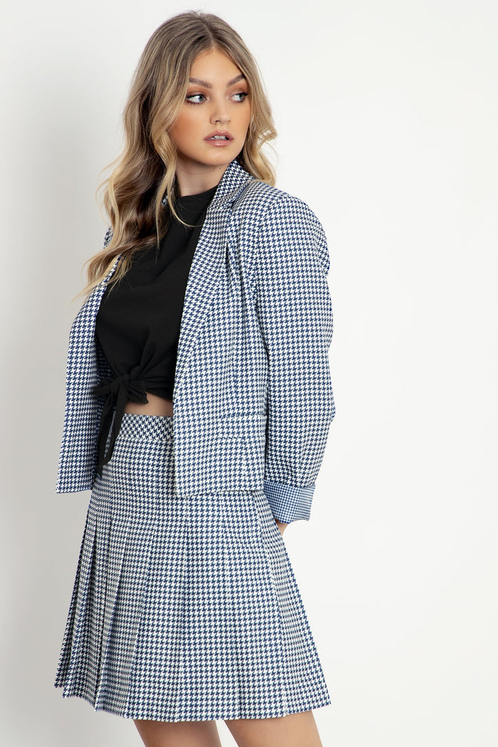 Houndstooth Navy High School Skirt