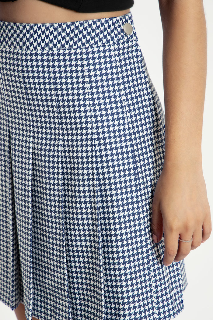 Houndstooth Navy High School Skirt