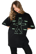 Fallout x BlackMilk glow-print t-shirt featuring Vault Boy body outline and “Vault Boy – Level 1” text.