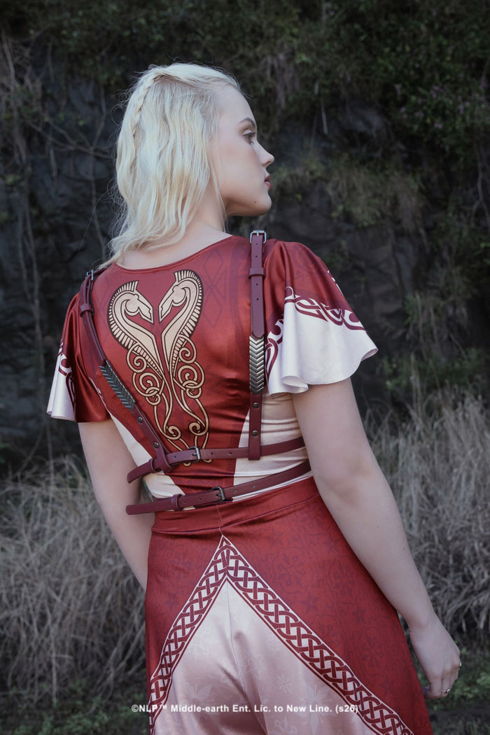 BlackMilk x The Lord of the Rings I Am No Man Rio Jumpsuit in burgundy red, inspired by Éowyn's iconic 'I am no man' moment from the Battle of the Pelennor Fields.