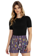 BlackMilk Clothing x Warner Brothers Beetlejuice - It's Showtime Cuffed Shorts- Warner Bros. Merchandise - Collaboration apparel - Licenced.