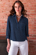 Joni Long Sleeve Popover Blouse, Navy/White Polka Dot