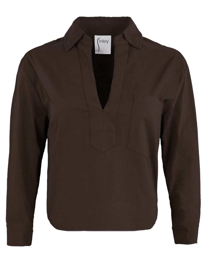 Joni Long Sleeve Popover Poplin Blouse, Brown