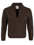 Joni Long Sleeve Popover Poplin Blouse, Brown