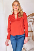 Joni Long Sleeve Popover Poplin Blouse, Cinnamon