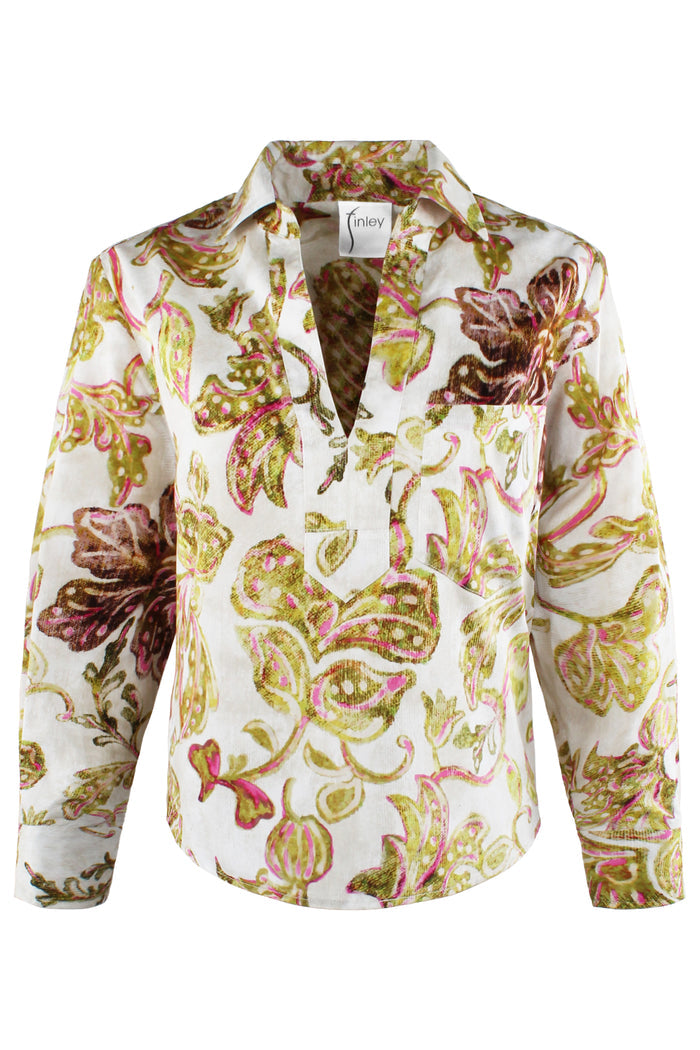 Joni Long Sleeve Popover Poplin Blouse, Fresco Floral Print