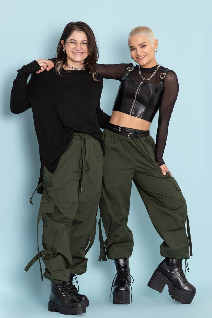 BlackMilk Clothing - Jungle Green Strappy Comfy Cargo Pants