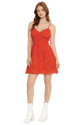 red eyelet mini dress christmas day outfit idea for women