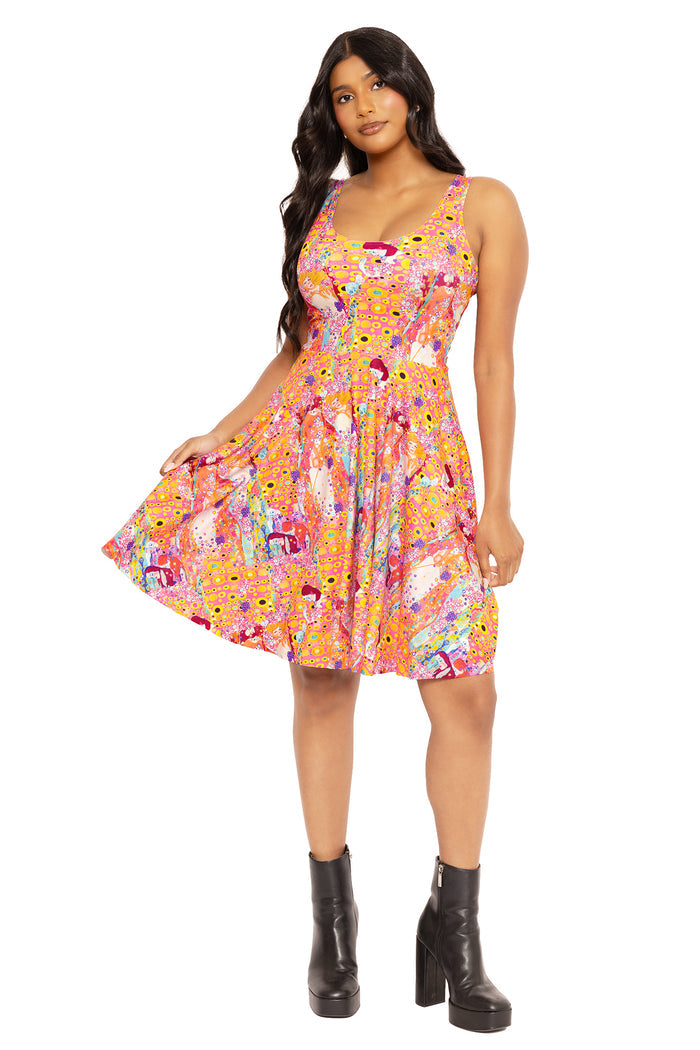 Klimt Water Serpent Scoop Longline Dress featuring an artistic Water Serpent print, flattering scoop neckline and elegant longline silhouette, perfect for special occasions, holidays and elevated everyday wear.