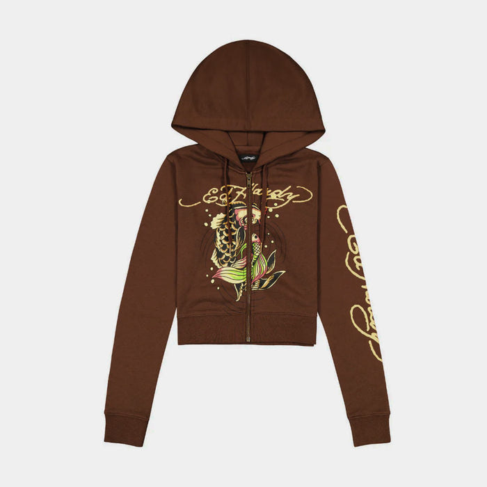 Koi Fish Full Zip Womens Hoodie (Brown/Yellow)