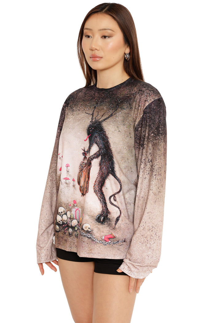 dark festive graphic top with krampus design christmas outfit